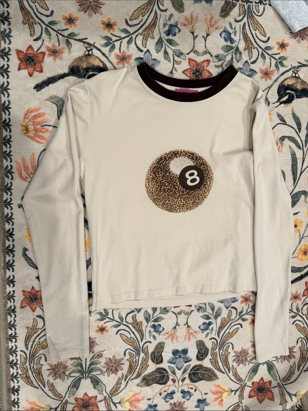 Edikted Kids Cream Long-Sleeve Top with Leopard 8-Ball Graphic